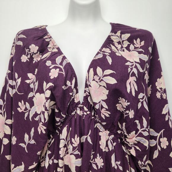 NWT Free People Purple Floral 3/4 Sleeve Portia Printed Boho Mini Dress Women  M - Picture 10 of 14